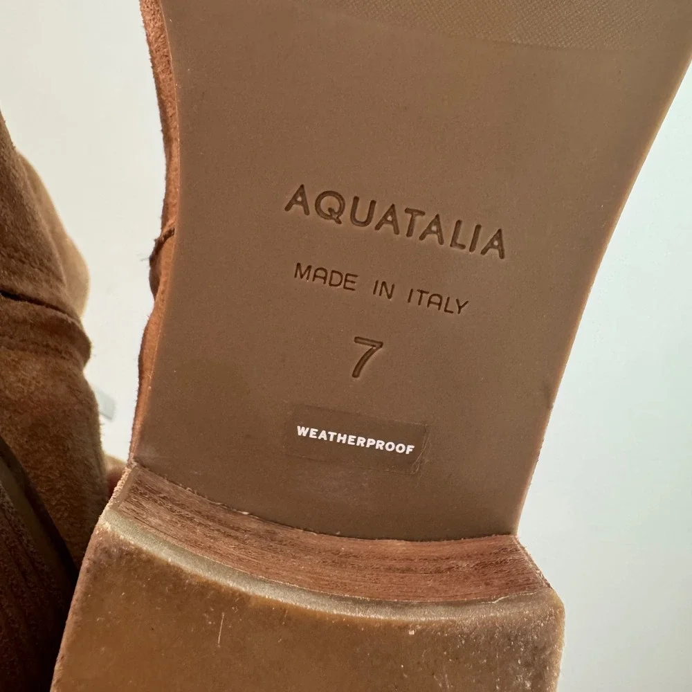 Aquatalia Reeta Tan Brown Weatherproof Suede Ankle Boots Made in Italy Womens 7